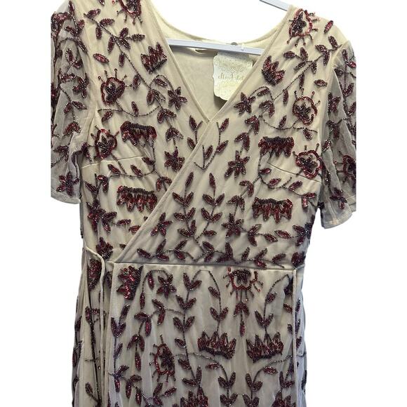 Altar'd State Beaded Ruby And Garnet Design Wrap Dress in Taupe Womens Size S. - Picture 5 of 7